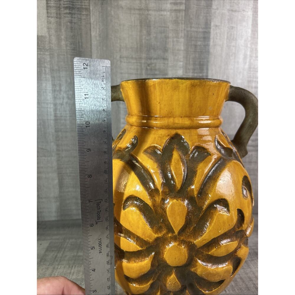 VTG Clay Pottery WATER BASIN Handmade Hand Painted sunburst Pottery Art Heavy - Picture 7 of 10